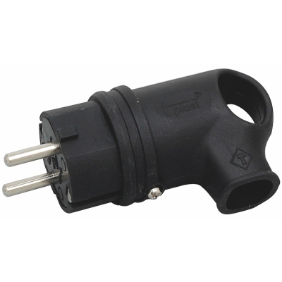 Plug, Angled, With earth, Black, 16A, 250V, IP44